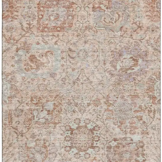 Coral Ivory And Rust Damask Washable Area Rug With UV Protection Photo 3
