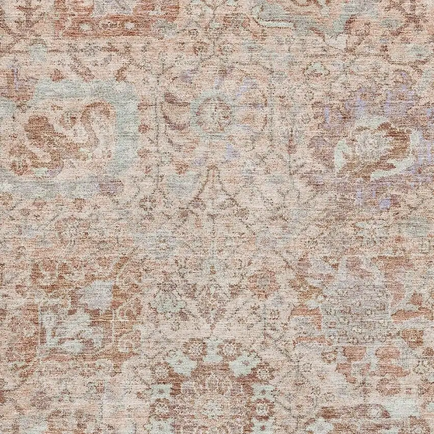 Coral Ivory And Rust Damask Washable Area Rug With UV Protection Photo 2