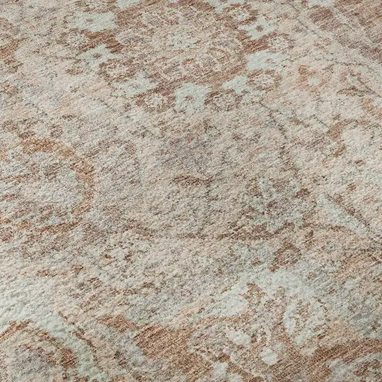 Coral Ivory And Rust Damask Washable Area Rug With UV Protection Photo 9