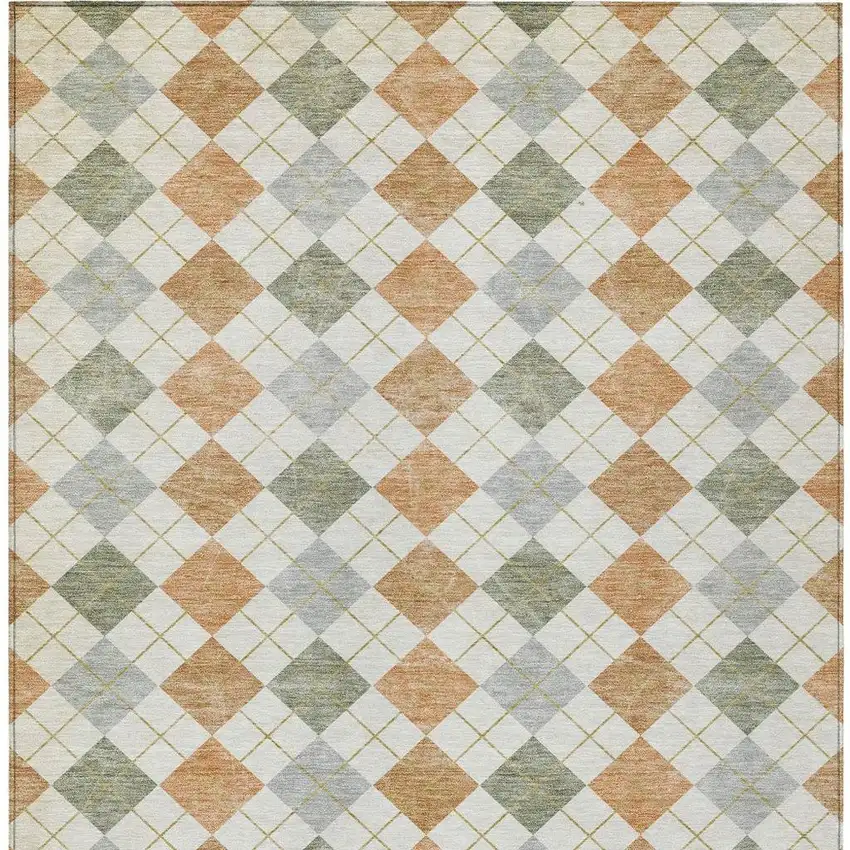 Coral Ivory And Silver Geometric Washable Indoor Outdoor Area Rug Photo 4