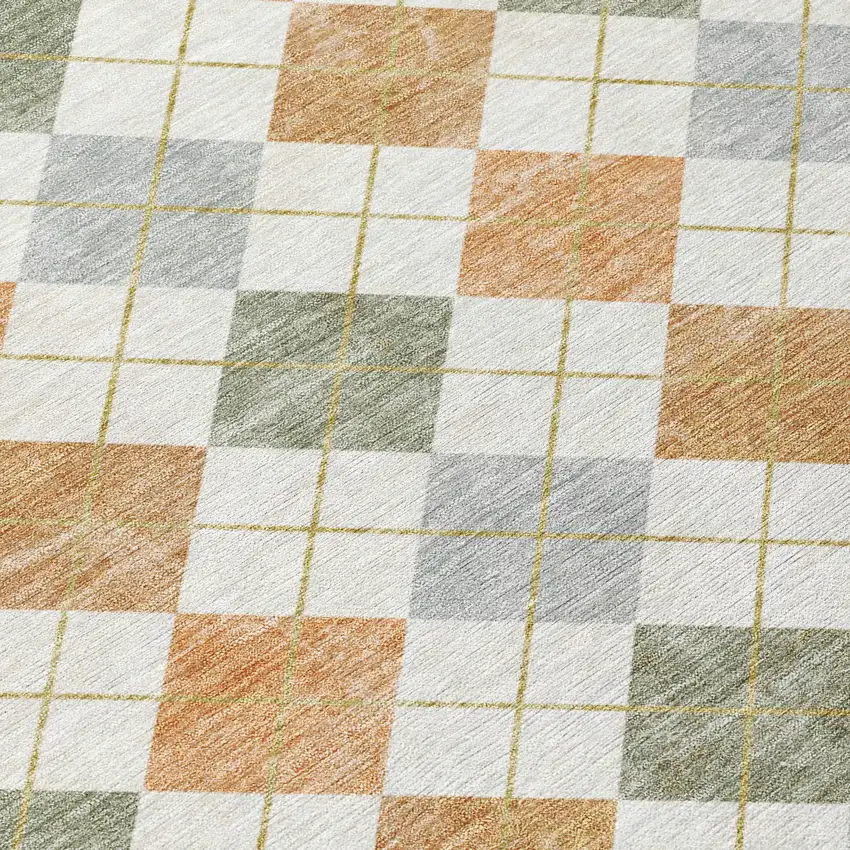 Coral Ivory And Silver Geometric Washable Indoor Outdoor Area Rug Photo 7