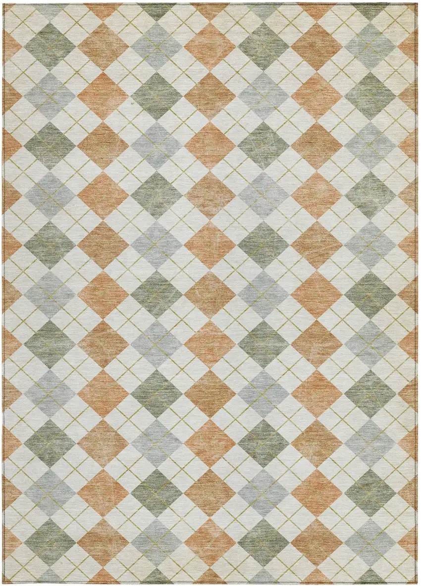 Coral Ivory And Silver Geometric Washable Indoor Outdoor Area Rug Photo 5