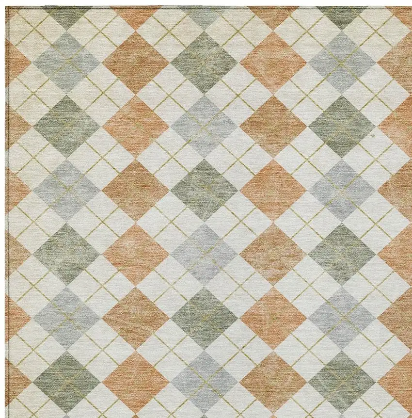 Coral Ivory And Silver Geometric Washable Indoor Outdoor Area Rug Photo 5