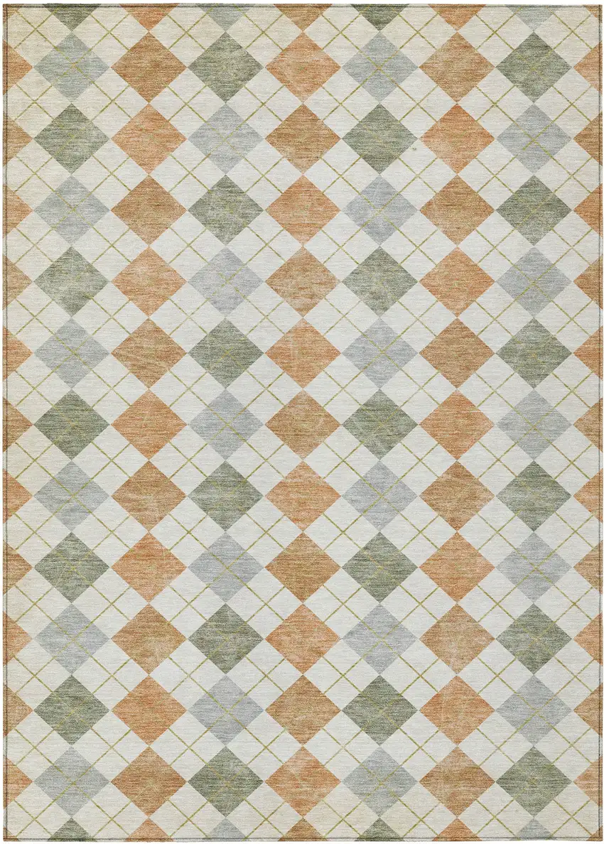 Coral Ivory And Silver Geometric Washable Indoor Outdoor Area Rug Photo 2