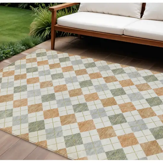 Coral Ivory And Silver Geometric Washable Indoor Outdoor Area Rug Photo 1