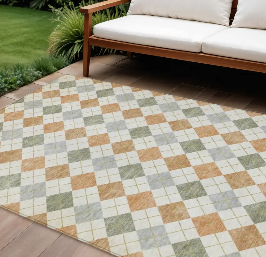 Coral Ivory And Silver Geometric Washable Indoor Outdoor Area Rug Photo 1