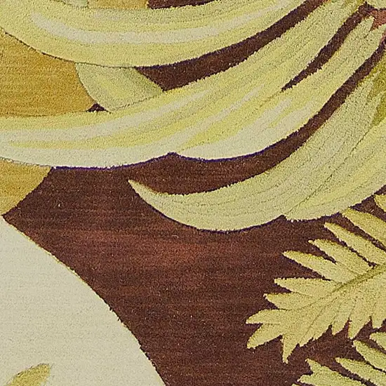 10' Coral Green And Ivory Wool Tropical Botanical Hand Tufted Runner Rug Photo 6