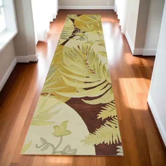 10' Coral Ivory Hand Tufted Tropical Plants Indoor Runner Rug Photo 1