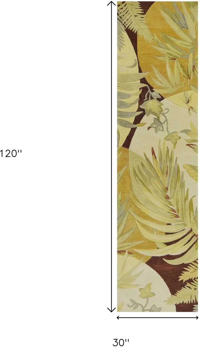 10' Coral Green And Ivory Wool Tropical Botanical Hand Tufted Runner Rug Photo 3