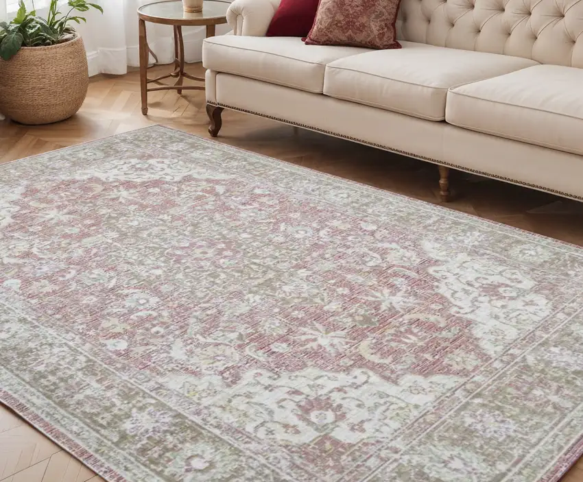 Sage and Gray Medallion Power Loom Area Rug Photo 1