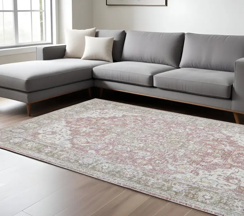 Sage and Gray Medallion Power Loom Area Rug Photo 1