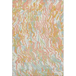 Photo of Coral Mint Green And Sky Blue Abstract Washable Area Rug With UV Protection