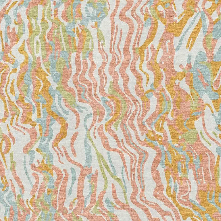 Coral Mint Green And Sky Blue Abstract Washable Area Rug With UV Protection Photo 2