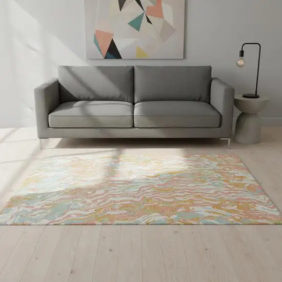 Coral Mint Green And Sky Blue Abstract Washable Area Rug With UV Protection Photo 2