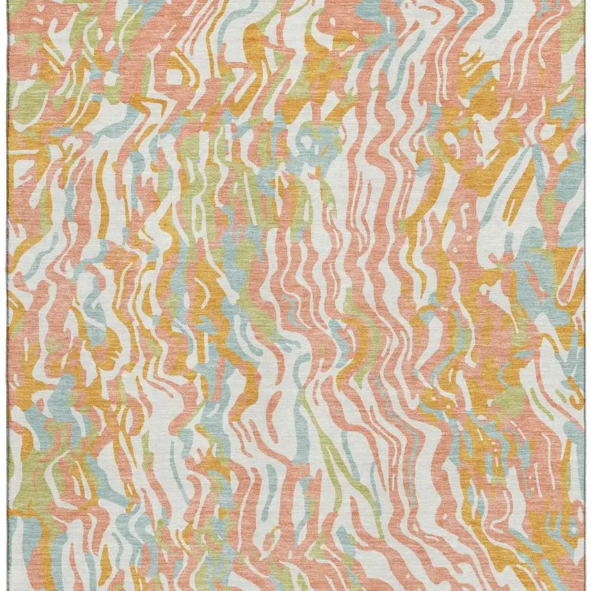 Coral Mint Green And Sky Blue Abstract Washable Area Rug With UV Protection Photo 3