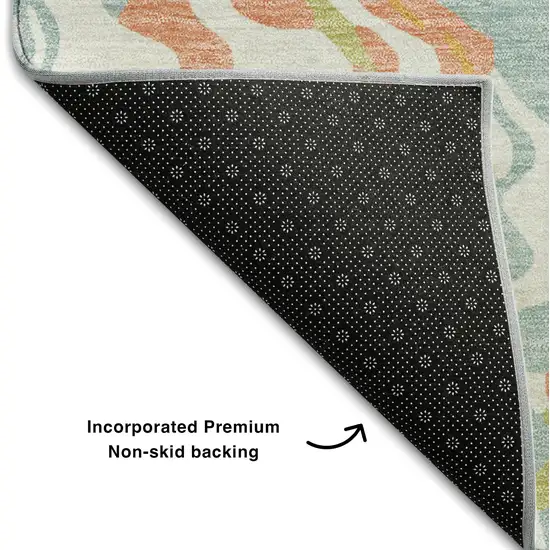 Coral Mint Green And Sky Blue Abstract Washable Area Rug With UV Protection Photo 6
