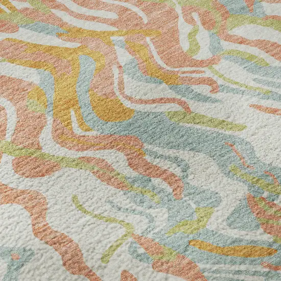 Coral Mint Green And Sky Blue Abstract Washable Area Rug With UV Protection Photo 9