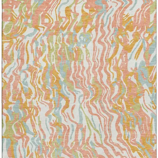 Coral Mint Green And Sky Blue Abstract Washable Area Rug With UV Protection Photo 2