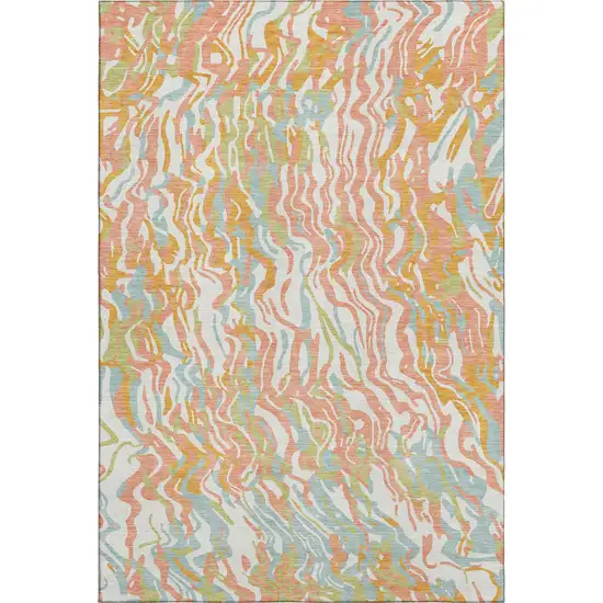 Coral Mint Green And Sky Blue Abstract Washable Area Rug With UV Protection Photo 1
