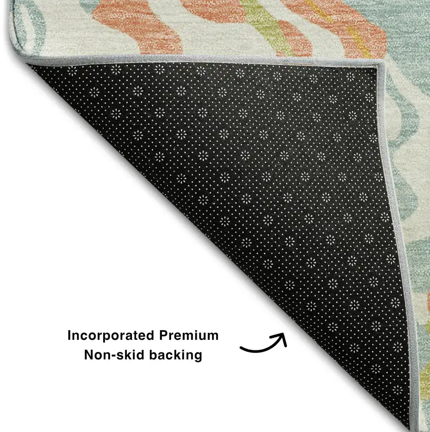 Coral Mint Green And Sky Blue Abstract Washable Area Rug With UV Protection Photo 6