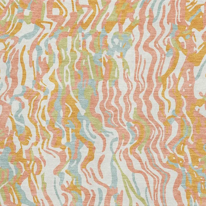 Coral Mint Green And Sky Blue Abstract Washable Area Rug With UV Protection Photo 2