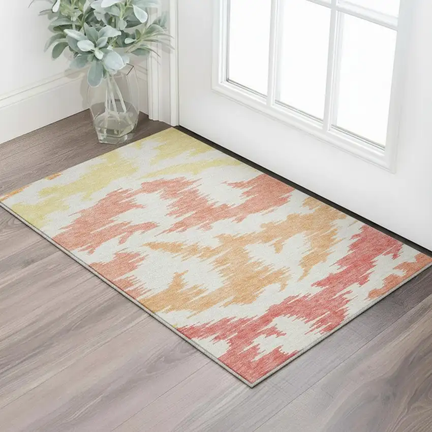Coral Orange And Gold Abstract Washable Area Rug With UV Protection Photo 2