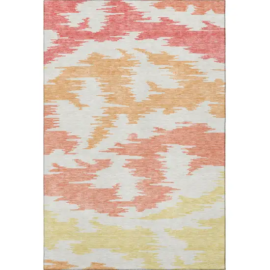 Coral Orange And Gold Abstract Washable Area Rug With UV Protection Photo 4