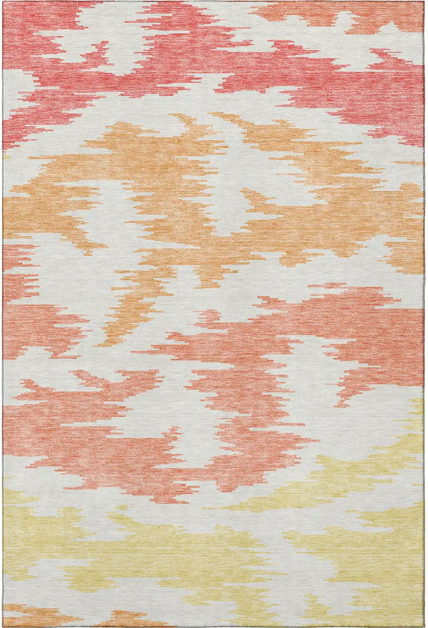 Coral Orange And Gold Abstract Washable Area Rug With UV Protection Photo 3