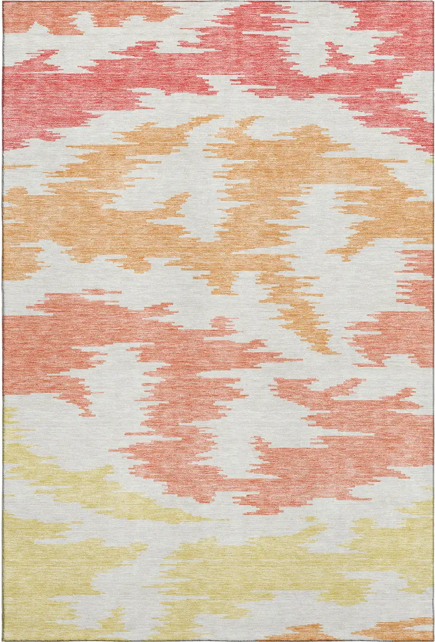 Coral Orange And Gold Abstract Washable Area Rug With UV Protection Photo 1