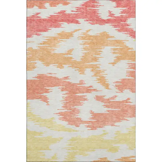 Coral Orange And Gold Abstract Washable Area Rug With UV Protection Photo 1