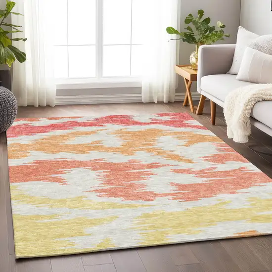Coral Orange And Gold Abstract Washable Area Rug With UV Protection Photo 5