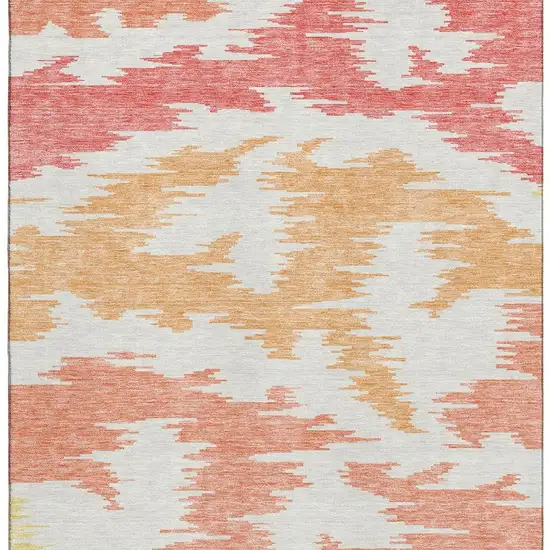 Coral Orange And Gold Abstract Washable Area Rug With UV Protection Photo 4