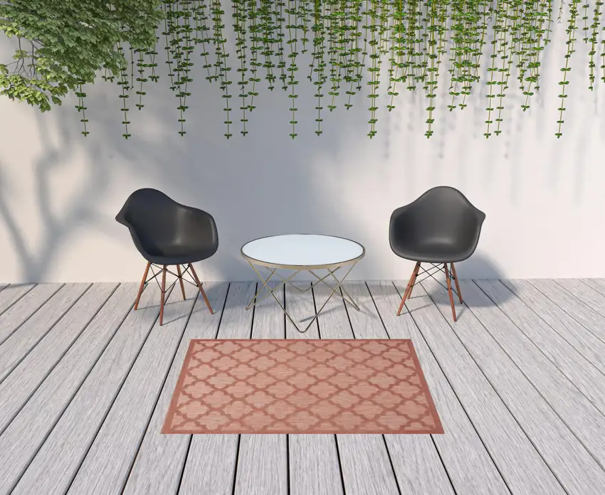 Coral Orange Ikat Indoor Outdoor Area Rug Photo 2