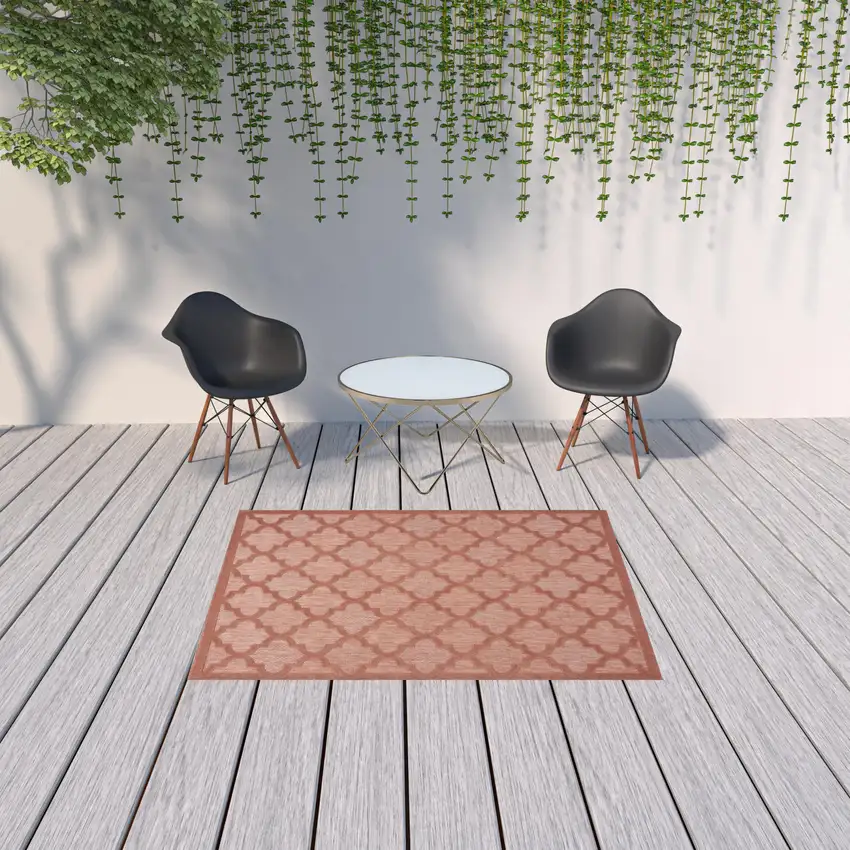 Coral Orange Ikat Indoor Outdoor Area Rug Photo 2