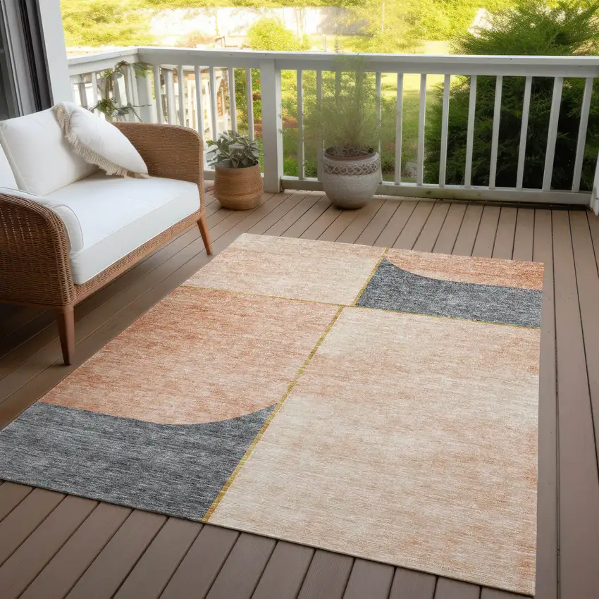 Coral Peach And Gray Abstract Washable Indoor Outdoor Area Rug Photo 5