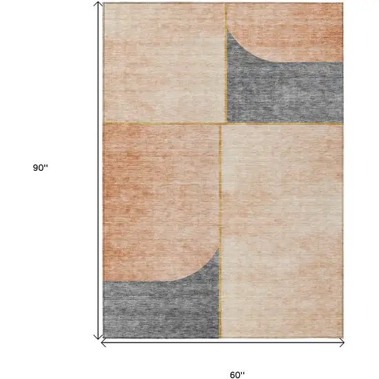 Coral Peach And Gray Abstract Washable Indoor Outdoor Area Rug Photo 3