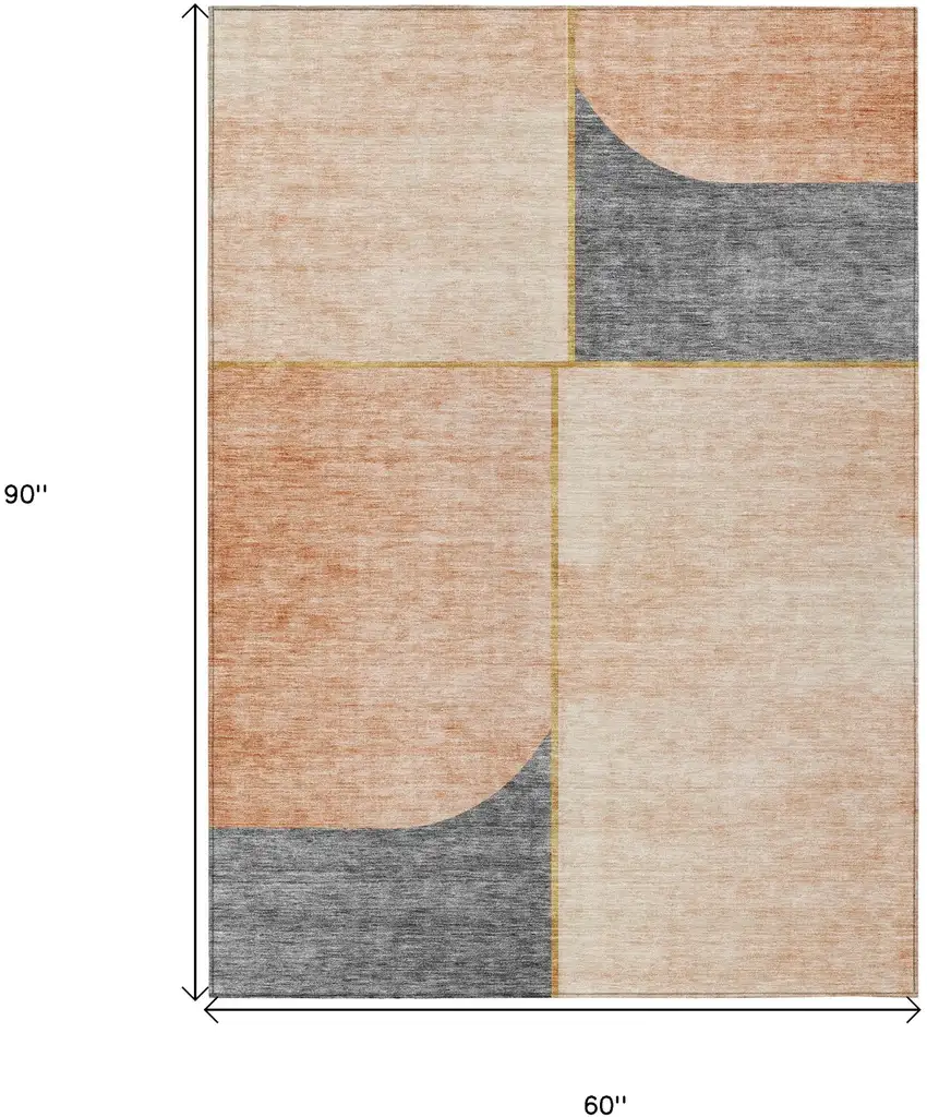 Coral Peach And Gray Abstract Washable Indoor Outdoor Area Rug Photo 3
