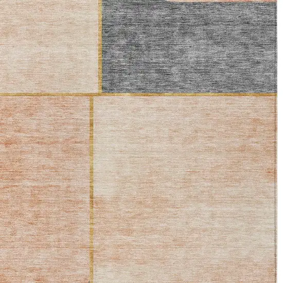 Coral Peach And Gray Abstract Washable Indoor Outdoor Area Rug Photo 4