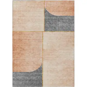 Photo of Coral Peach And Gray Abstract Washable Indoor Outdoor Area Rug