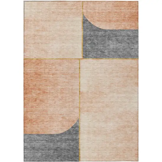 Coral Peach And Gray Abstract Washable Indoor Outdoor Area Rug Photo 1