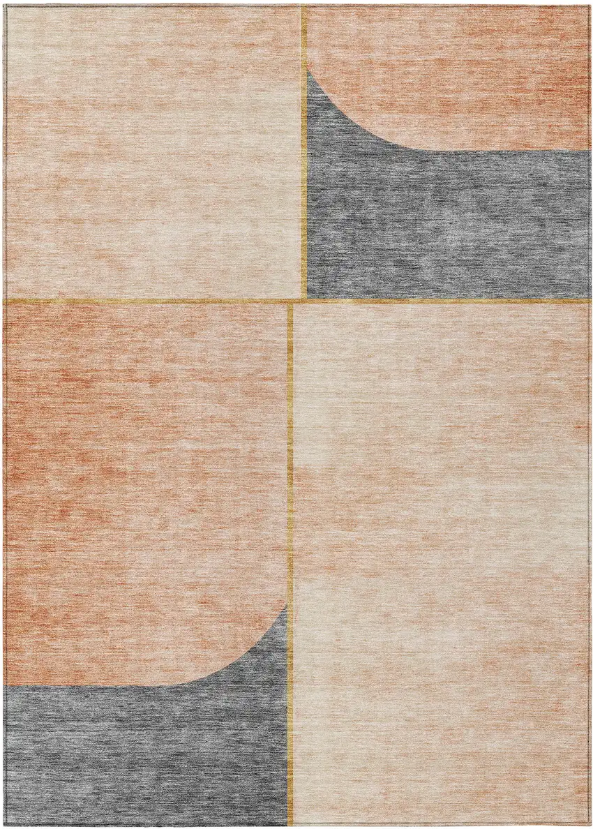 Coral Peach And Gray Abstract Washable Indoor Outdoor Area Rug Photo 1