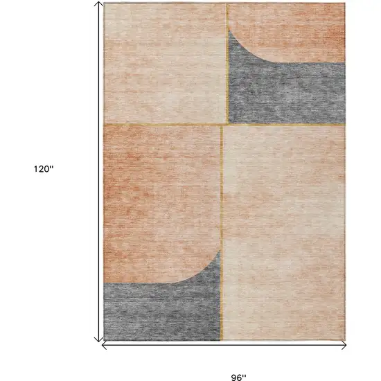 Coral Peach And Gray Abstract Washable Indoor Outdoor Area Rug Photo 3