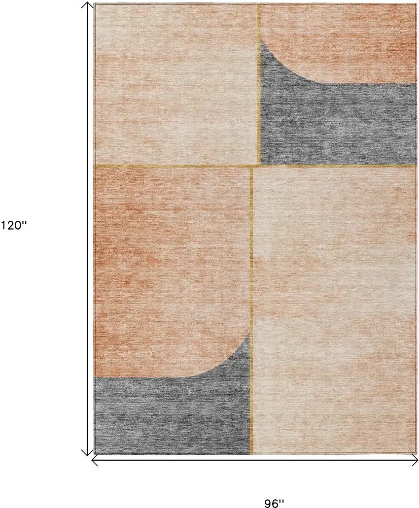 Coral Peach And Gray Abstract Washable Indoor Outdoor Area Rug Photo 3