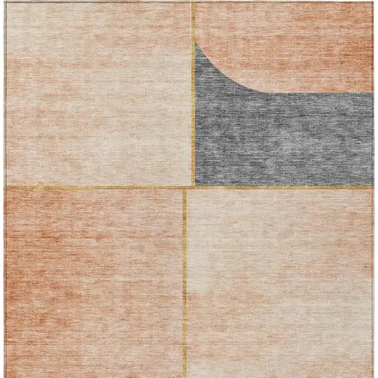 Coral Peach And Gray Abstract Washable Indoor Outdoor Area Rug Photo 5