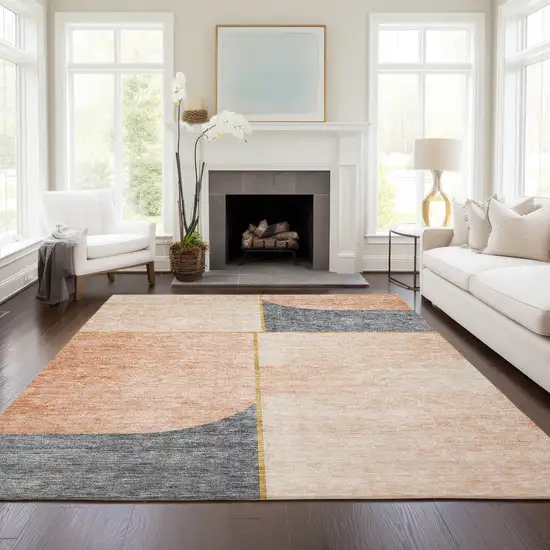 Coral Peach And Gray Abstract Washable Indoor Outdoor Area Rug Photo 8