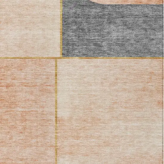 Coral Peach And Gray Abstract Washable Indoor Outdoor Area Rug Photo 4