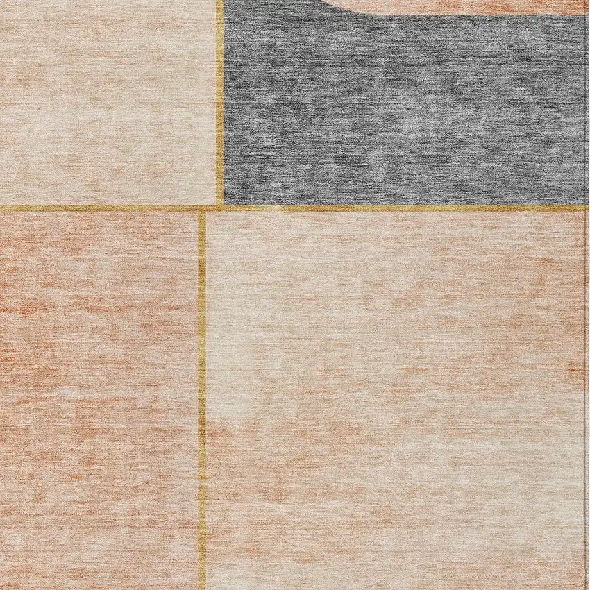 Coral Peach And Gray Abstract Washable Indoor Outdoor Area Rug Photo 4