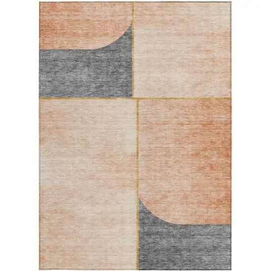 Coral Peach And Gray Abstract Washable Indoor Outdoor Area Rug Photo 5