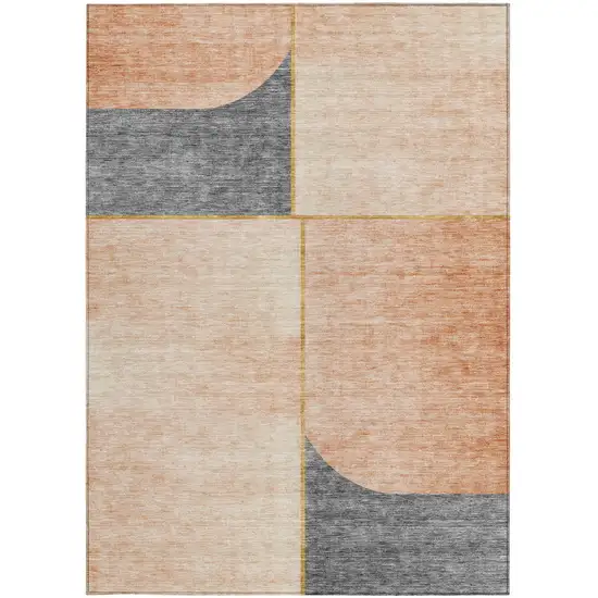 Coral Peach And Gray Abstract Washable Indoor Outdoor Area Rug Photo 5
