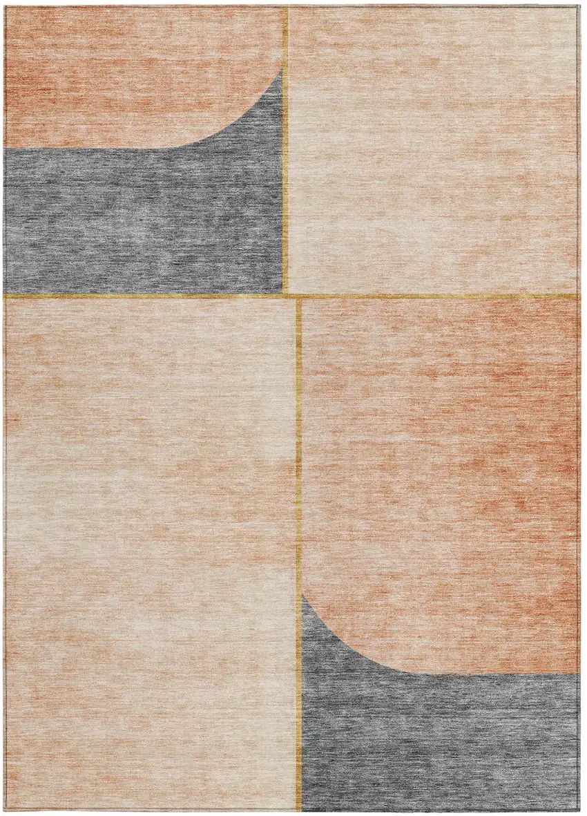 Coral Peach And Gray Abstract Washable Indoor Outdoor Area Rug Photo 5